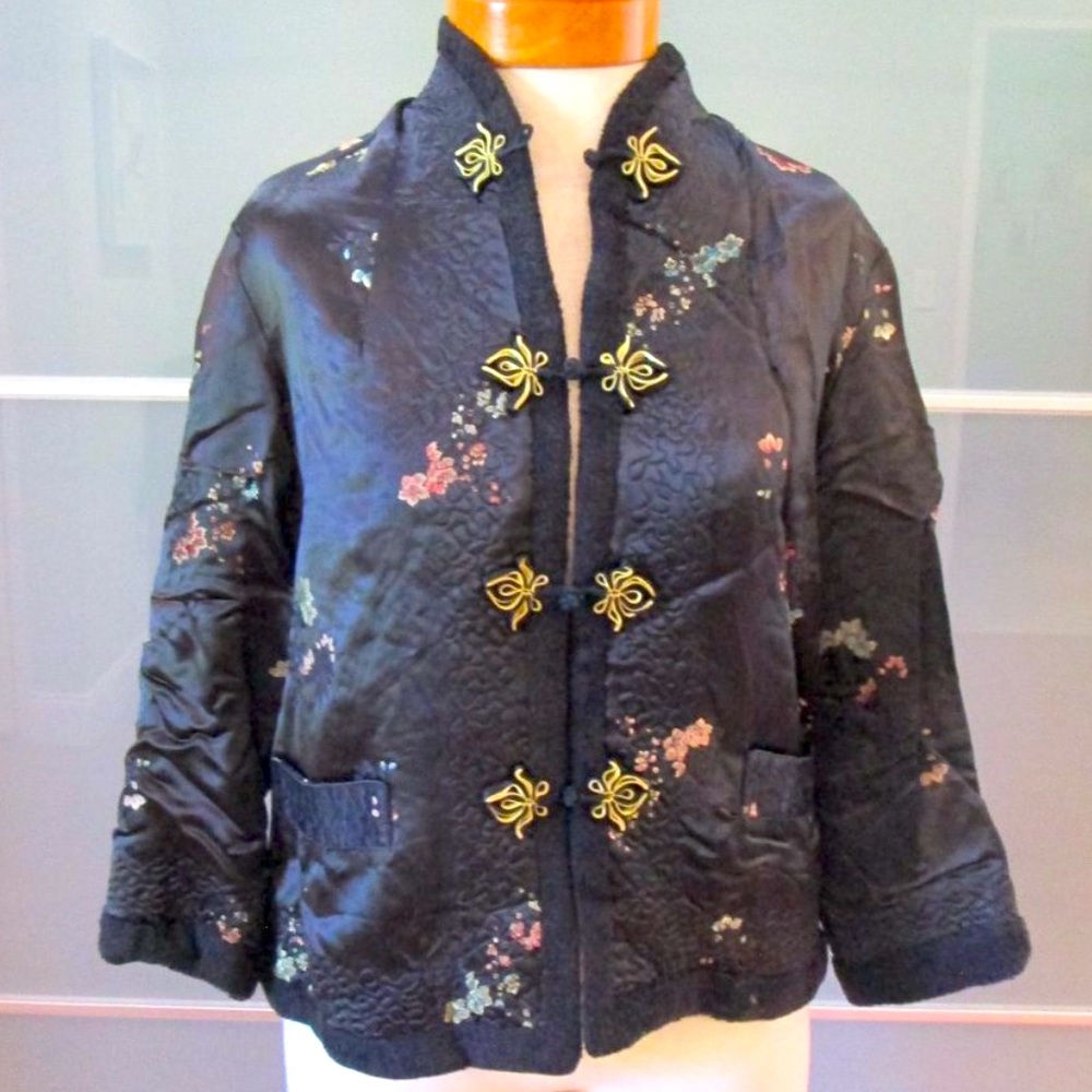 🎏 Vintage Traditional Chinese Satin Jacket Cheongsam Embroidered Small